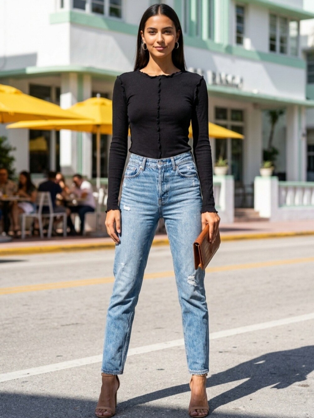 Black Long Sleeve Top With Ruffles Details
